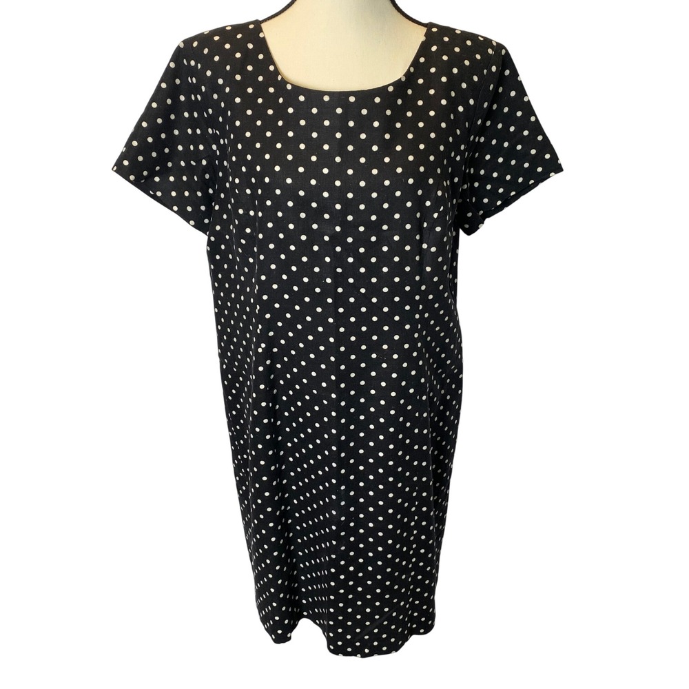 Vintage Adolfo Studio Polka Dot Sheath Dress Womens 14 Linen Blend Office‎ Mod